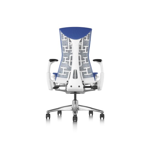 Embody office chair, on castors, white frame, blue fabric, 1HA14